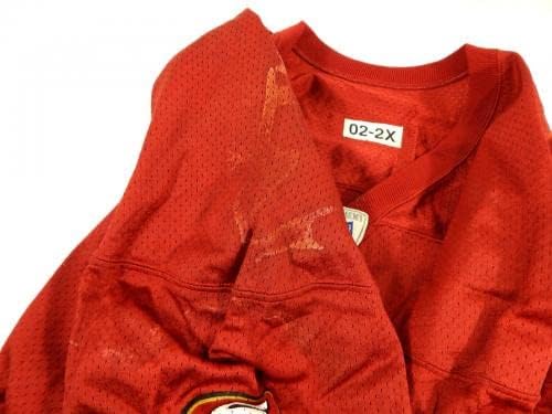 2002-ben a San Francisco 49ers 58 Játék Kiadott Piros Gyakorlat Jersey 2X DP32776 - Aláíratlan NFL Játék Használt Mezek