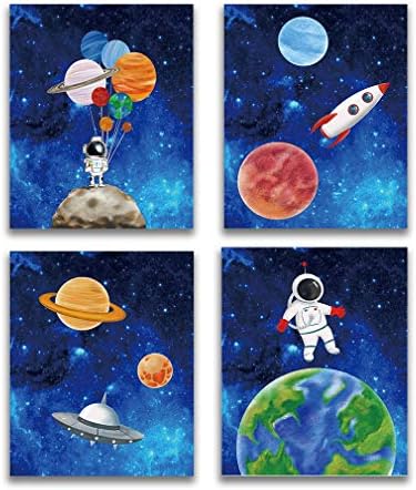 XUN Csillagos Űrben Art Print-Galaxy Bolygók Űrhajósok Tér Témájú Vászon Wall Art(8x10x4pcs ，Keretben)-Tökéletes a Gyerekek,