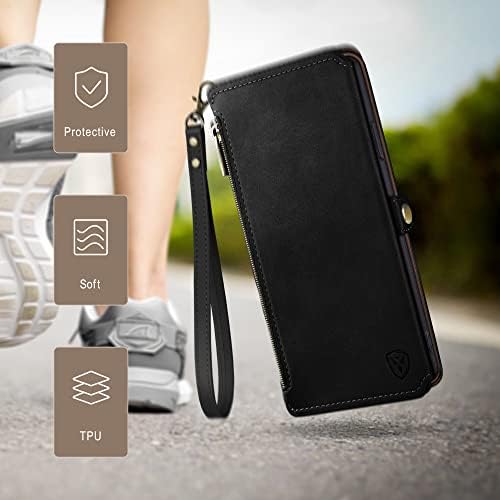 XcaseBar Samsung Galaxy A13 5G Tárca az esetben a Hitelkártya Birtokos【RFID-Blokkoló】 Cipzár Folio Flip Book PU Bőr