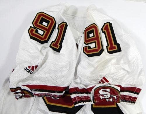 1999-ben a San Francisco 49ers Chike Okeafor 91 Játék Kiadott Fehér Jersey 50 DP28760 - Aláíratlan NFL Játék Használt