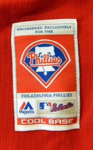 2014-15-ös Philadelphia Phillies Jonathan Arauz 19 Játékban Használt Piros Mez BP ST 44 9 - Játék Használt MLB Mezek