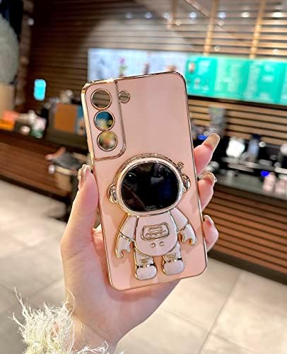 Nixinioo iPhone Samsung Galaxy S21 Esetben Aranyos 6D Galvanizáló Űrhajós Rejtett Stand Esetében Állni & Lencse Film