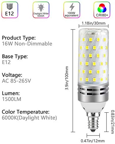 16W E12 LED Kukorica Izzó, 1500LM Nappal Fehér 6000K Gyertyatartót Izzók, 100W Egyenértékű, E12 Bázis LED Csillár Izzó,