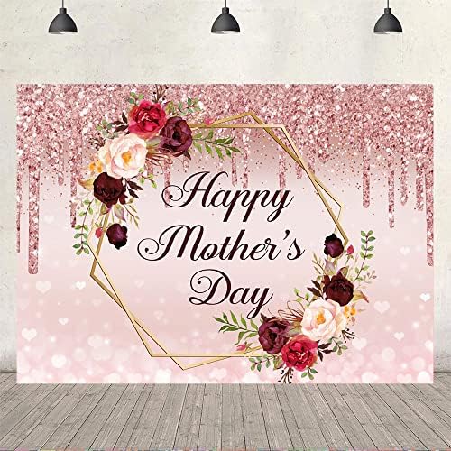 Ticuenicoa 5x3ft Boldog anyák napját Rose Arany Hátteret, Bordó Virágos Csillogó Bokeh Háttér Dekoráció anyák Napi Party