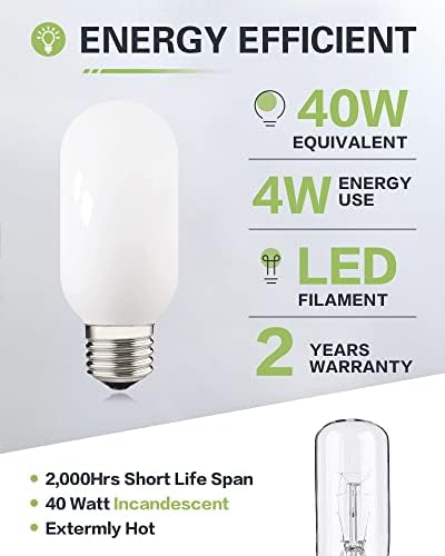 40W Egyenértékű T45 LED Izzó, Puha, Fehér 3000K, Tejes Üveg, Szabályozható, 4 Watt E26 Standard Bázis Csöves Edison