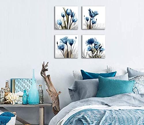 Wijotavic Virág Vászon Nyomatok Wall Art Dekor 4 Panelek Kék Elegáns Tulipán Grafika Egyszerű Élet Képet Nappali Hálószoba