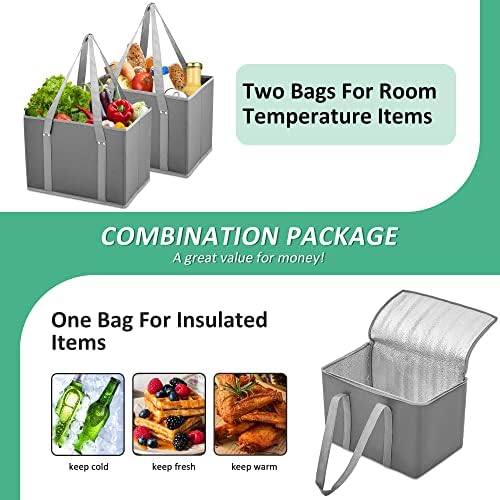 DAREKUKU 3 Csomag Újrafelhasználható Táskák, Összecsukható Mosható Szigetelt Bevásárló Táska Élelmiszert A Megerősített