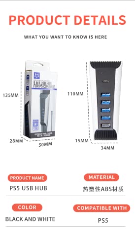 PS5 USB Hub 5 Port, USB Extender, USB nagysebességű Terjeszkedés Hub Töltő USB Extender Kompatibilis Playstation 5 Játék