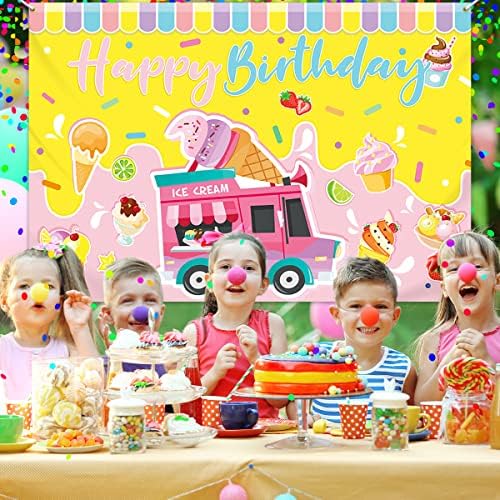 Fagylalt, Szülinapi Parti Dekoráció-fagyis Kocsi Hátteret Lányok Boldog Szülinapot Fotó Háttér Nyáron Ice Cream Téma
