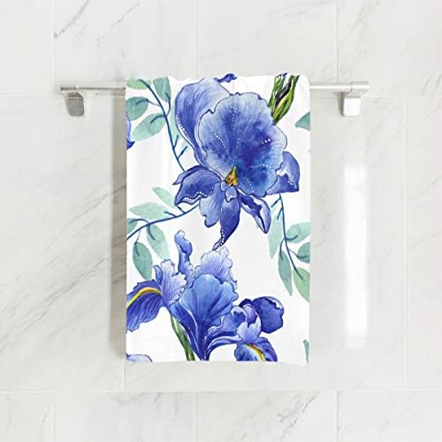 Naanle Akvarell Kék Írisz Virág, Növény, a Tavaszi Természet virágmintás, Fehér, Puha fürdőlepedő Nedvszívó kéztörlő